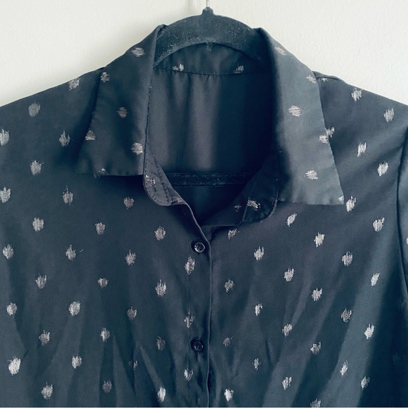 SHEIN Women's Black & Gold Polka Dot Long Sleeve Button Up Shirt Top Size Large - Picture 2 of 11